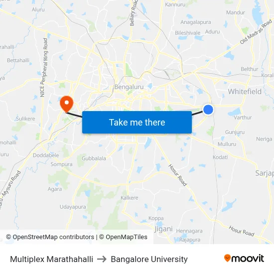 Multiplex Marathahalli to Bangalore University map