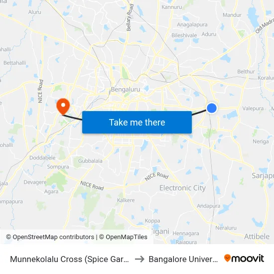 Munnekolalu Cross (Spice Garden) to Bangalore University map