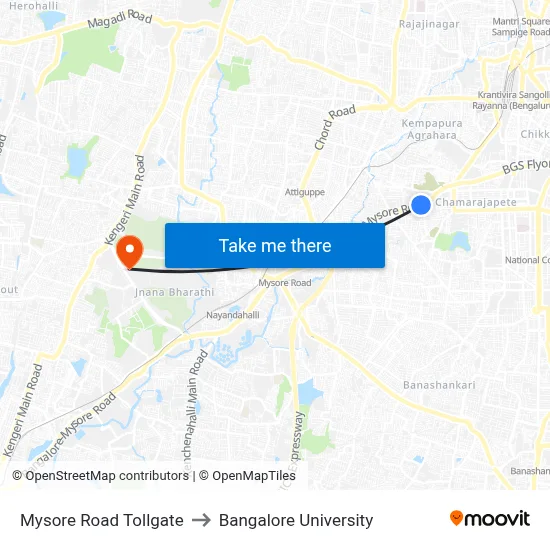 Mysore Road Tollgate to Bangalore University map