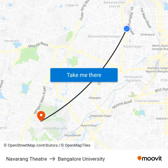 Navarang Theatre to Bangalore University map