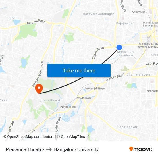 Prasanna Theatre to Bangalore University map