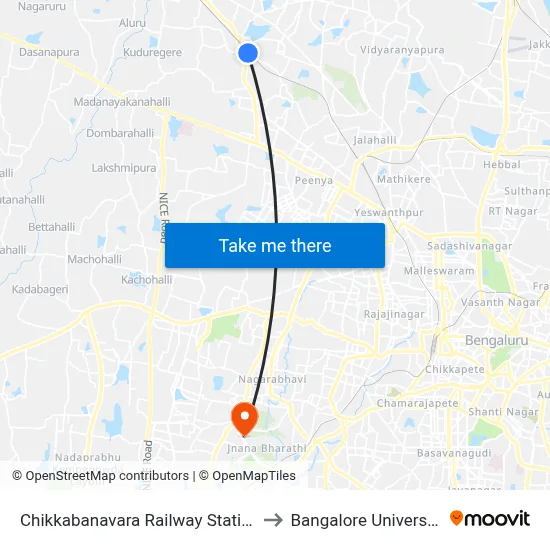 Chikkabanavara Railway Station to Bangalore University map