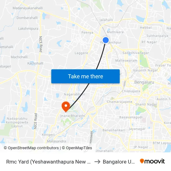 Rmc Yard (Yeshawanthapura New Railway Station) to Bangalore University map