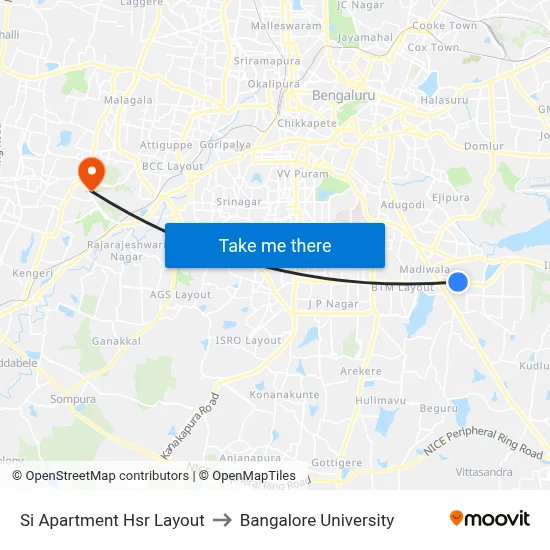 Si Apartment Hsr Layout to Bangalore University map