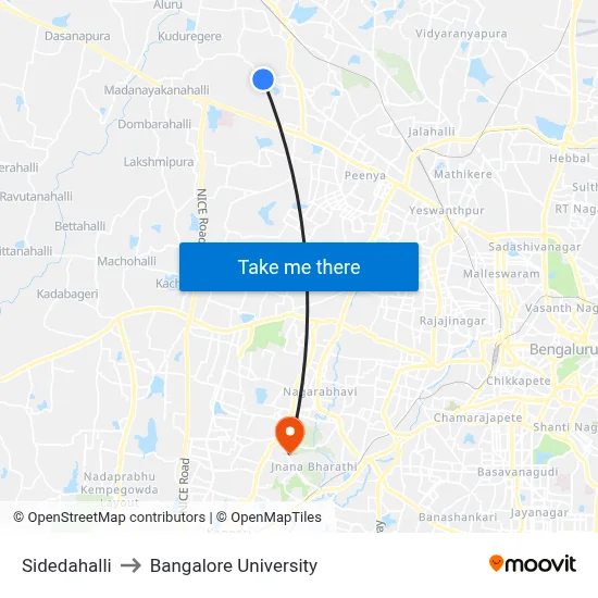 Sidedahalli to Bangalore University map