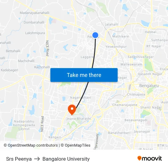 Srs Peenya to Bangalore University map