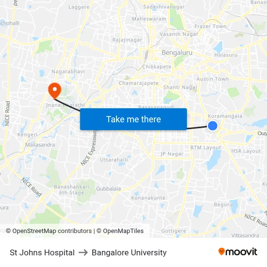 St Johns Hospital to Bangalore University map