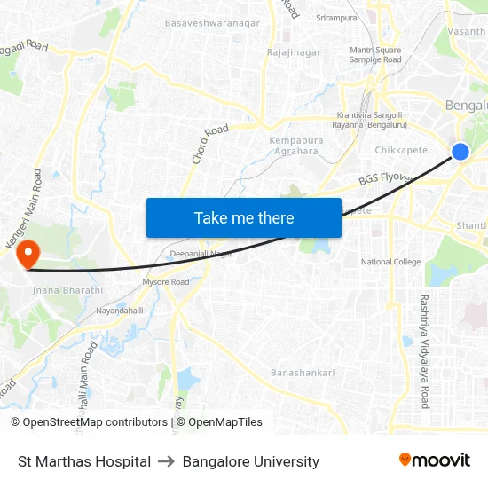 St Marthas Hospital to Bangalore University map