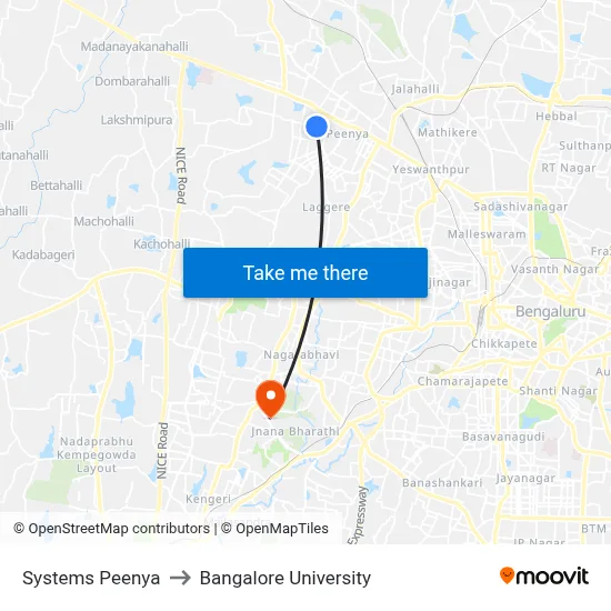 Systems Peenya to Bangalore University map