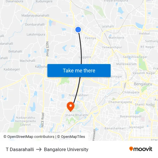 T Dasarahalli to Bangalore University map