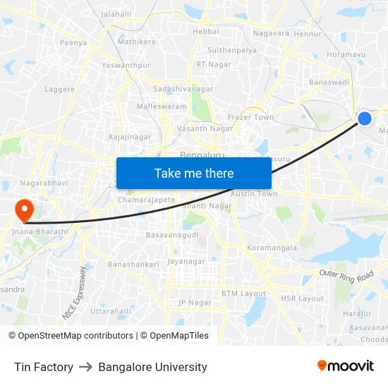 Tin Factory to Bangalore University map