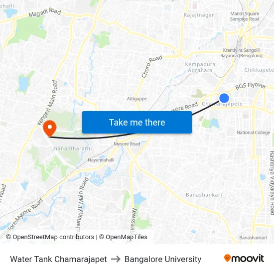 Water Tank Chamarajapet to Bangalore University map