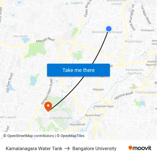 Kamalanagara Water Tank to Bangalore University map