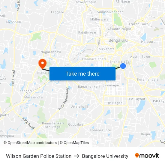 Wilson Garden Police Station to Bangalore University map