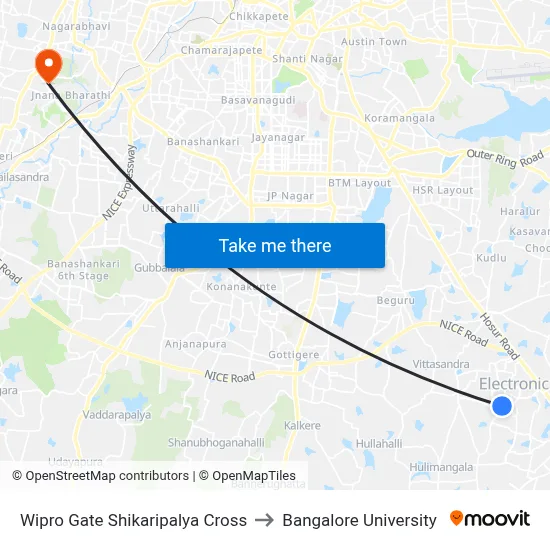 Wipro Gate Shikaripalya Cross to Bangalore University map
