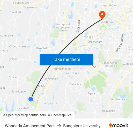 Wonderla Amusement Park to Bangalore University map