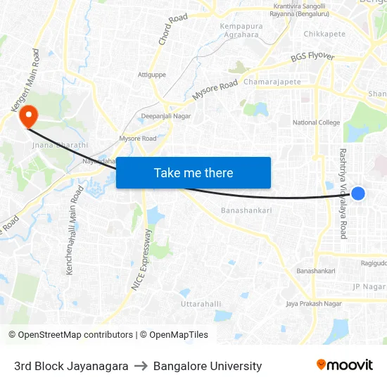 3rd Block Jayanagara to Bangalore University map