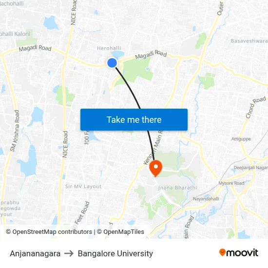 Anjananagara to Bangalore University map