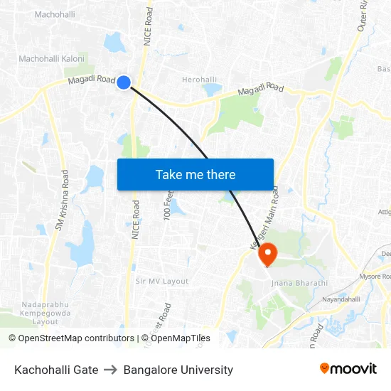 Kachohalli Gate to Bangalore University map