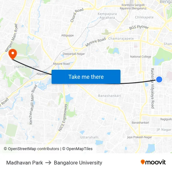 Madhavan Park to Bangalore University map