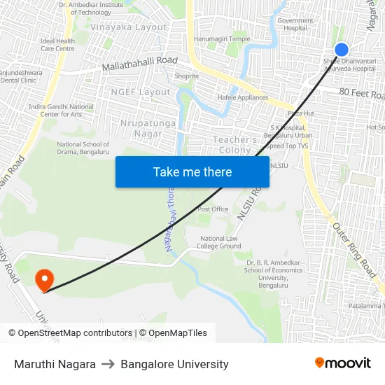 Maruthi Nagara to Bangalore University map
