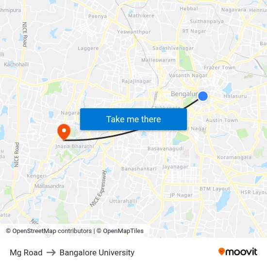 Mg Road to Bangalore University map