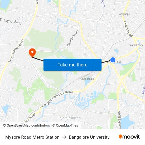 Mysore Road Metro Station to Bangalore University map