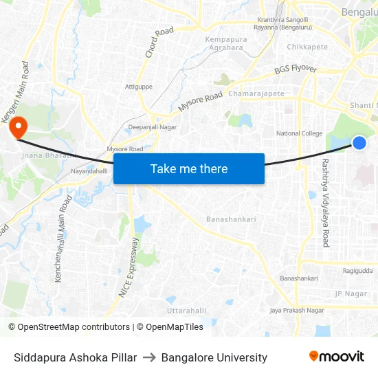Siddapura Ashoka Pillar to Bangalore University map
