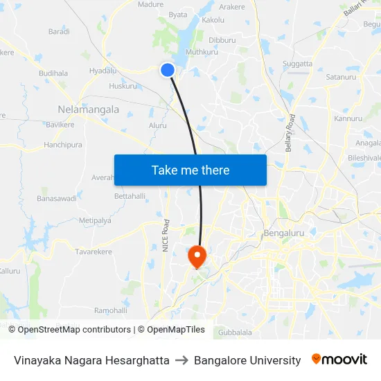 Vinayaka Nagara Hesarghatta to Bangalore University map