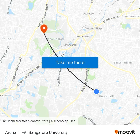 Arehalli to Bangalore University map