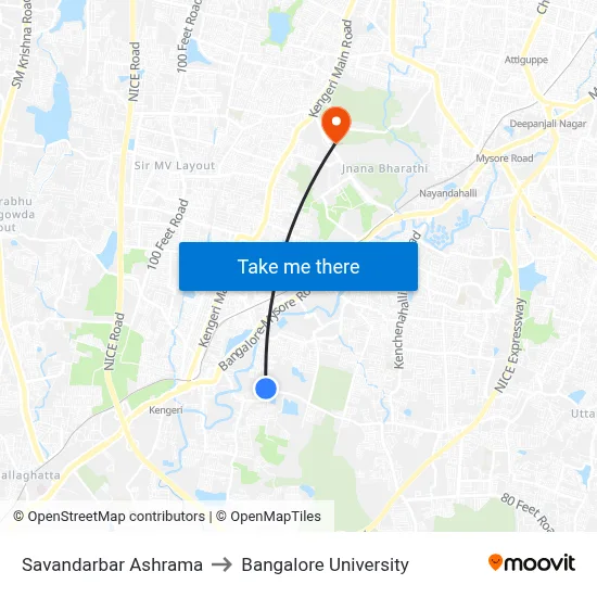 Savandarbar Ashrama to Bangalore University map