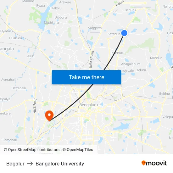 Bagalur to Bangalore University map