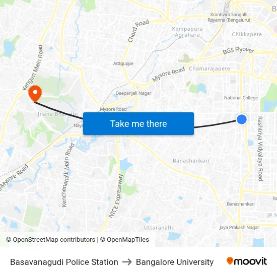 Basavanagudi Police Station to Bangalore University map
