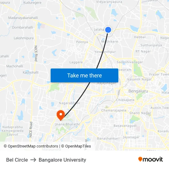 Bel Circle to Bangalore University map