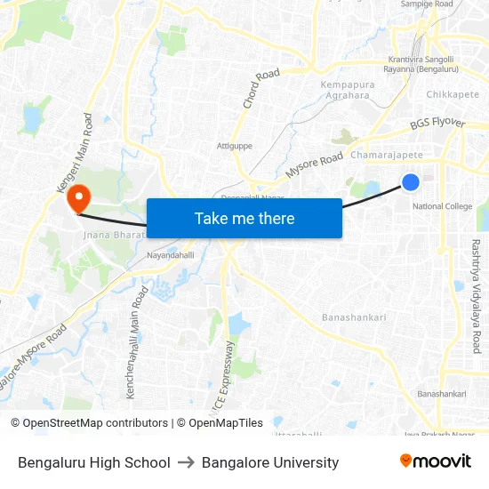 Bengaluru High School to Bangalore University map