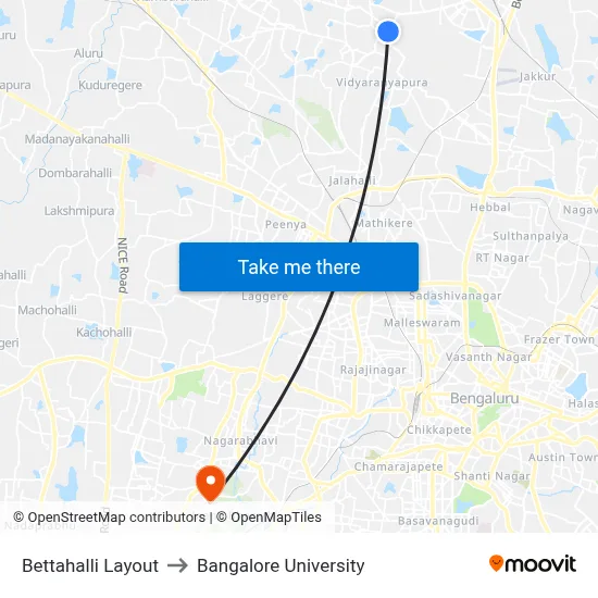 Bettahalli Layout to Bangalore University map