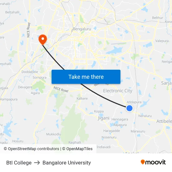 Btl College to Bangalore University map