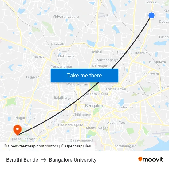 Byrathi Bande to Bangalore University map