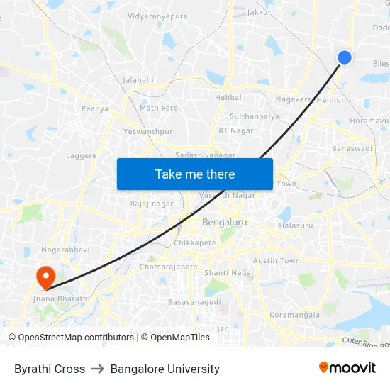 Byrathi Cross to Bangalore University map