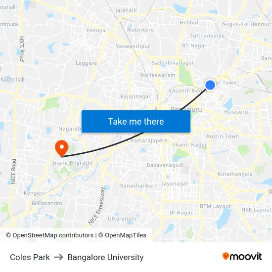 Coles Park to Bangalore University map