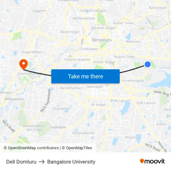 Dell Domluru to Bangalore University map