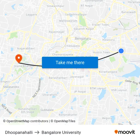 Dhoopanahalli to Bangalore University map