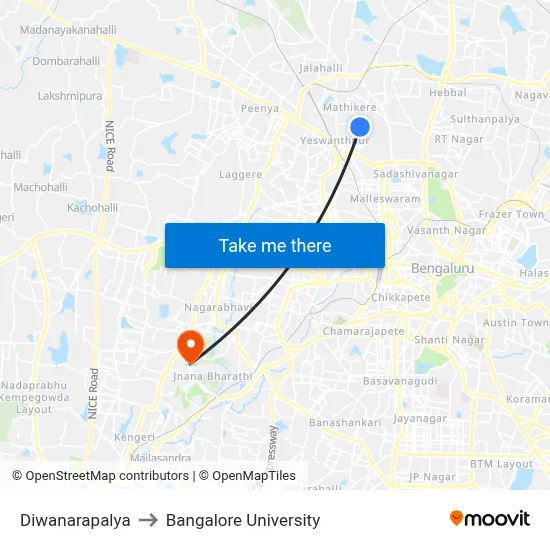 Diwanarapalya to Bangalore University map