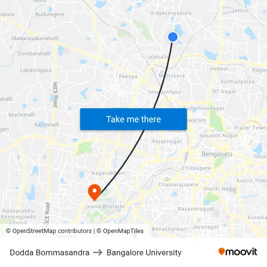 Dodda Bommasandra to Bangalore University map