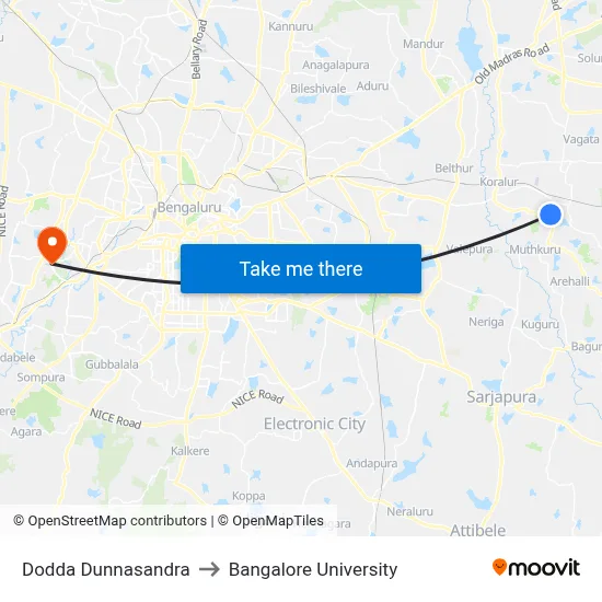 Dodda Dunnasandra to Bangalore University map