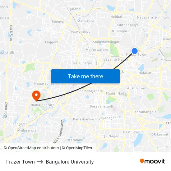 Frazer Town to Bangalore University map