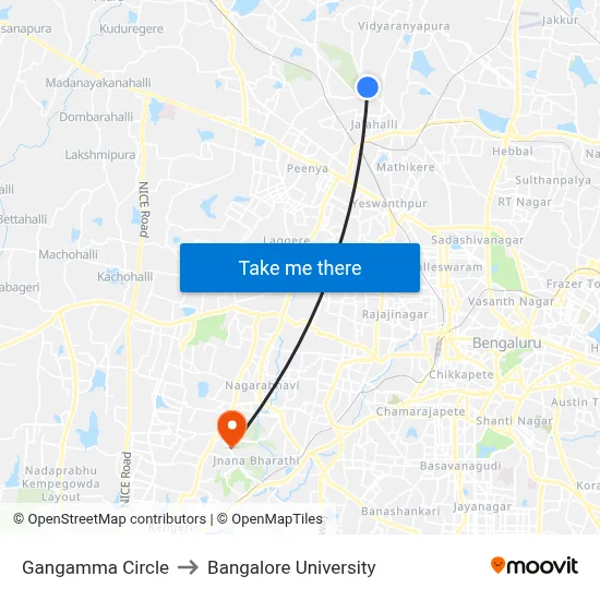 Gangamma Circle to Bangalore University map