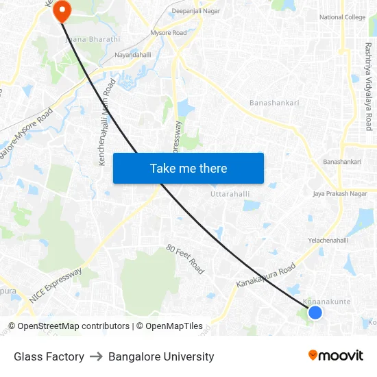 Glass Factory to Bangalore University map