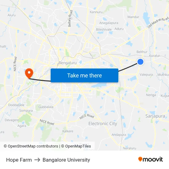 Hope Farm to Bangalore University map