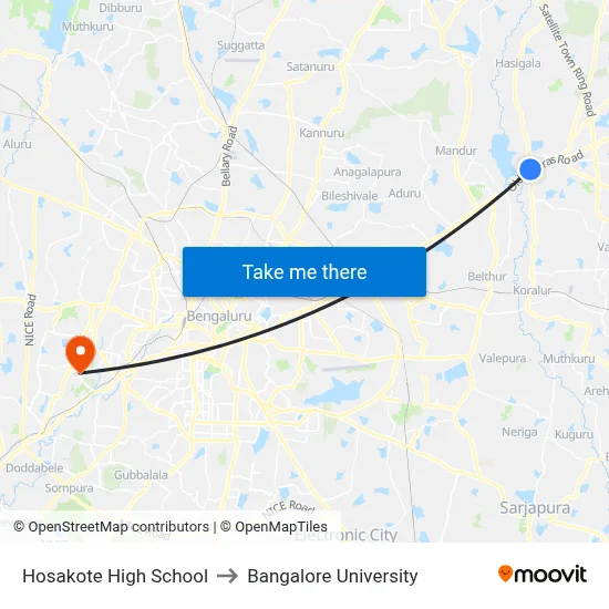 Hosakote High School to Bangalore University map